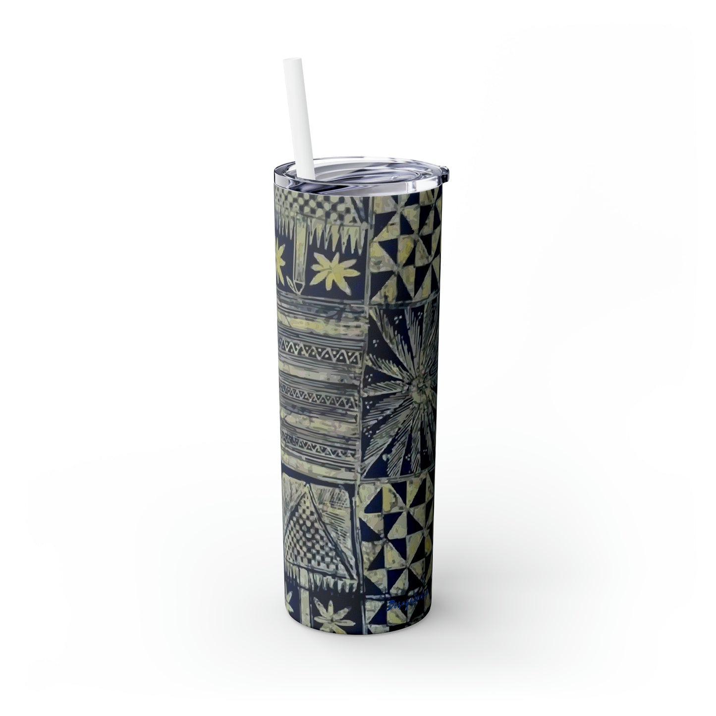 Yoruba Motifs Skinny Tumbler with Straw, 20oz