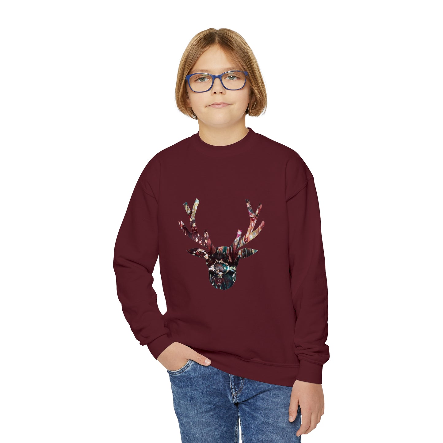 Tie Dye Deer Youth Crewneck Sweatshirt