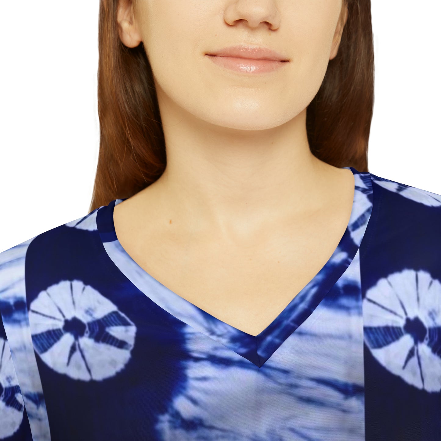 Tie Dye Sweet Blue Women's Long Sleeve V-neck Shirt