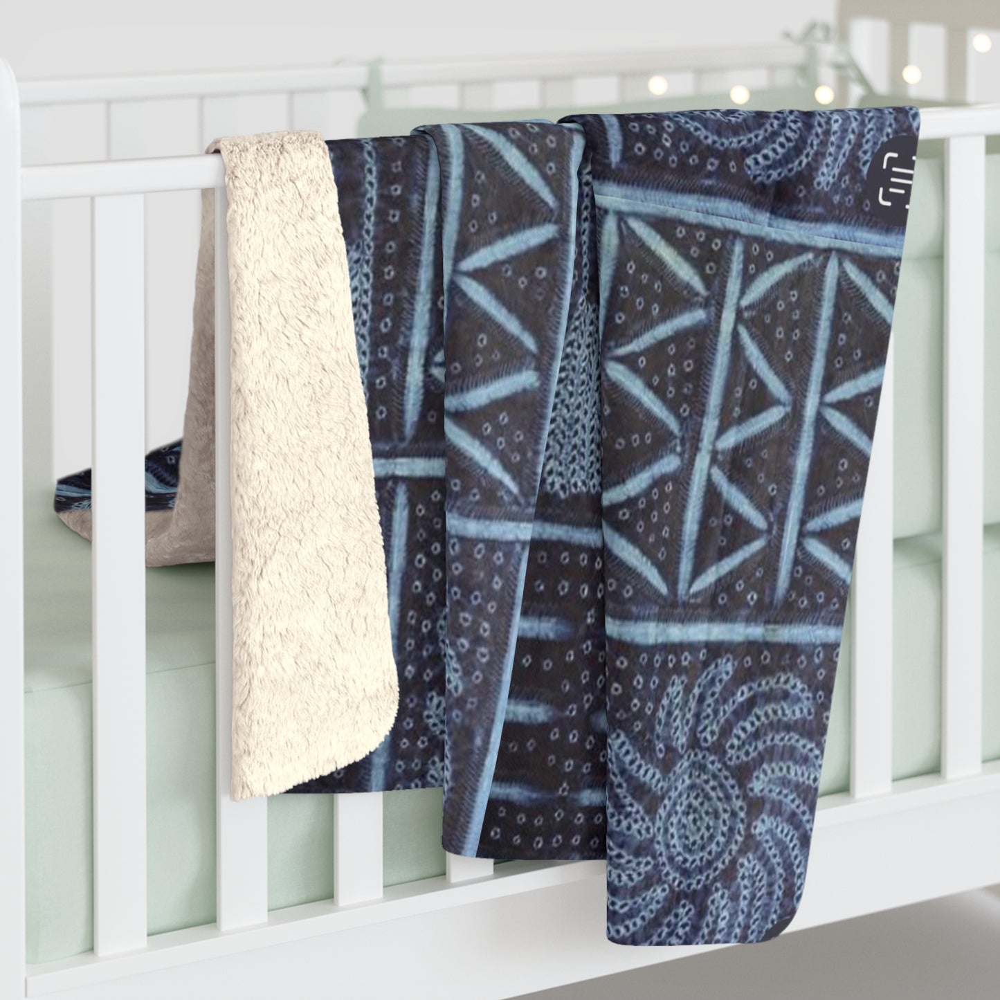 Adire 'Seeds' Indigo Sherpa Fleece Blanket