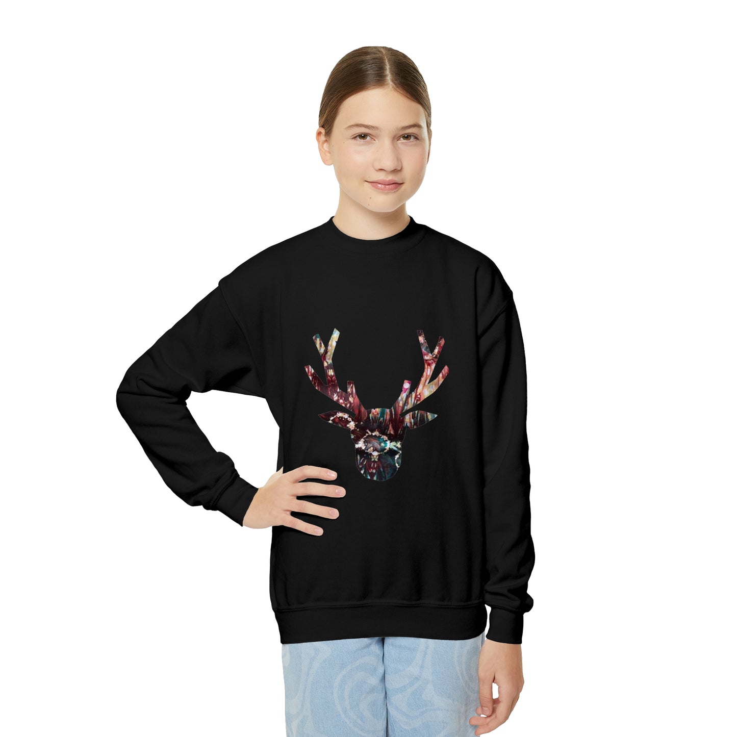 Tie Dye Deer Youth Crewneck Sweatshirt