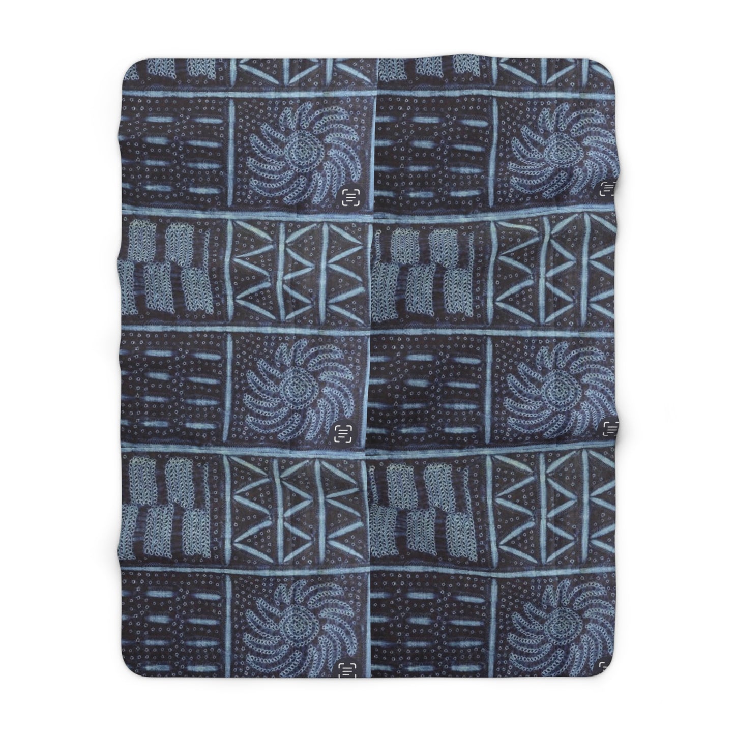 Adire 'Seeds' Indigo Sherpa Fleece Blanket