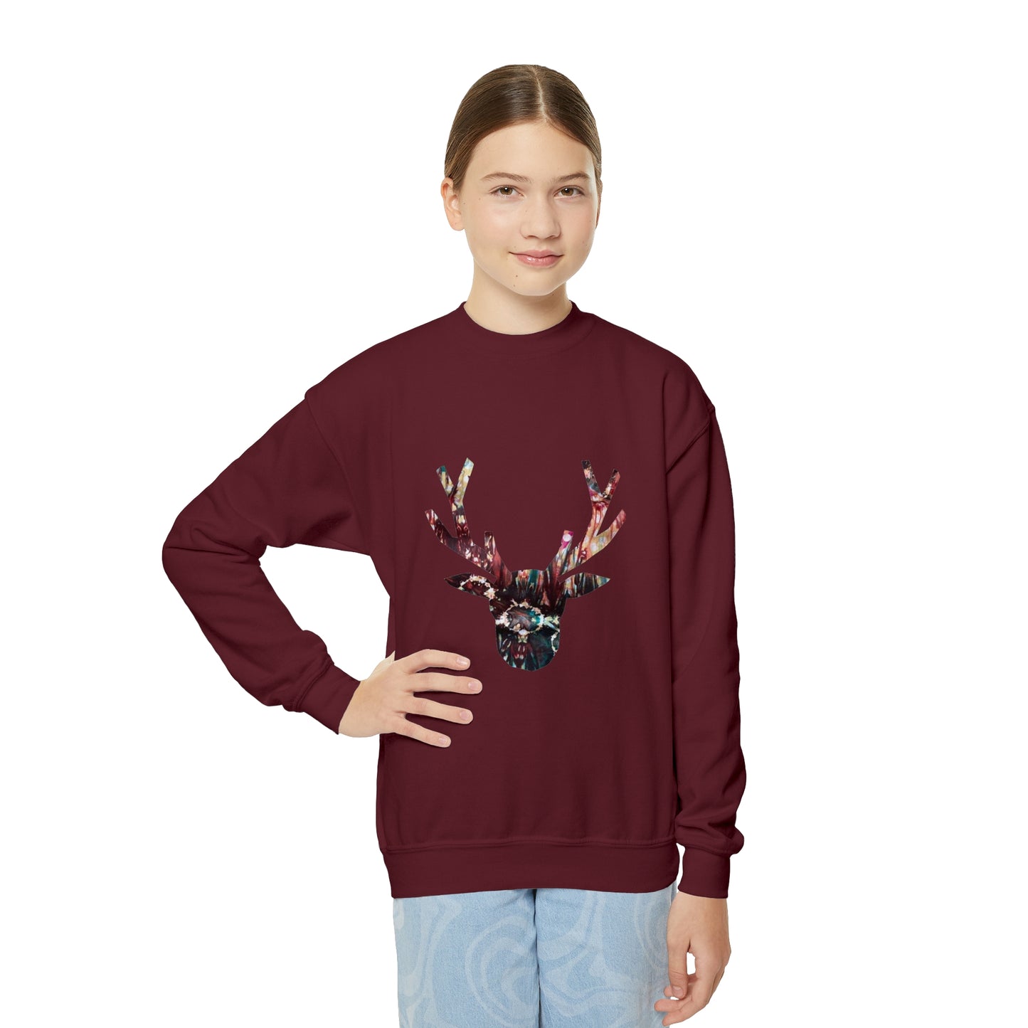 Tie Dye Deer Youth Crewneck Sweatshirt