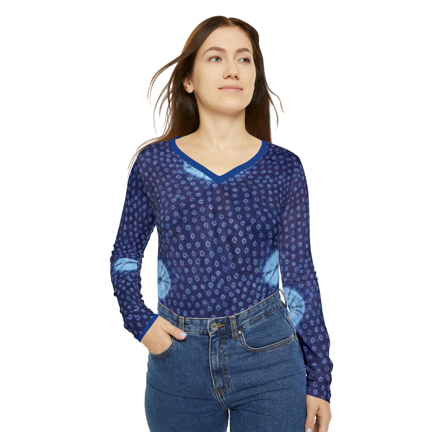 Moon and Stars Women's Long Sleeve V-neck Shirt