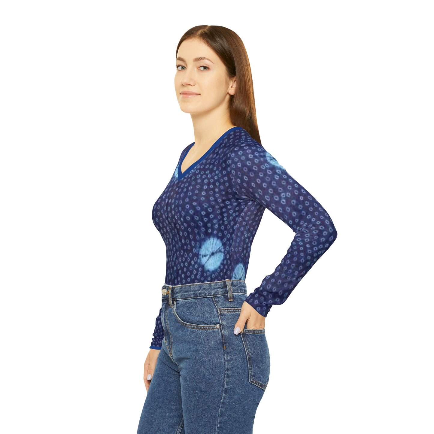 Moon and Stars Women's Long Sleeve V-neck Shirt