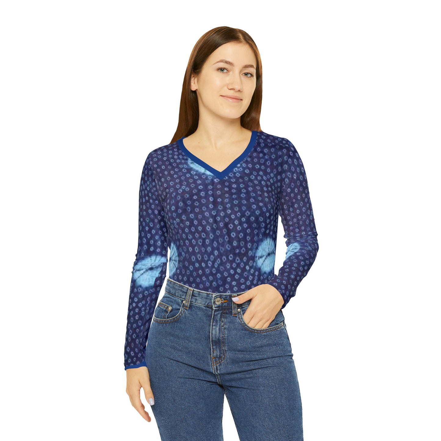 Moon and Stars Women's Long Sleeve V-neck Shirt