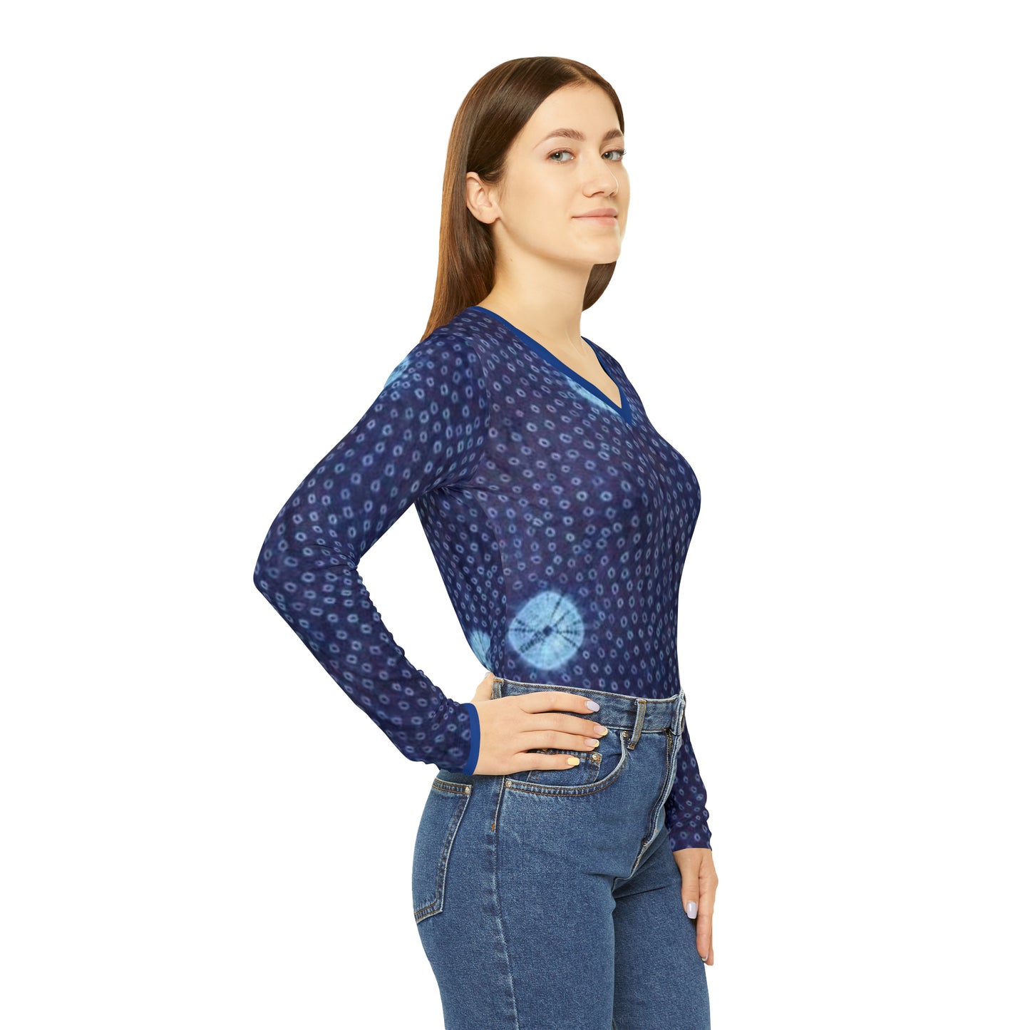 Moon and Stars Women's Long Sleeve V-neck Shirt