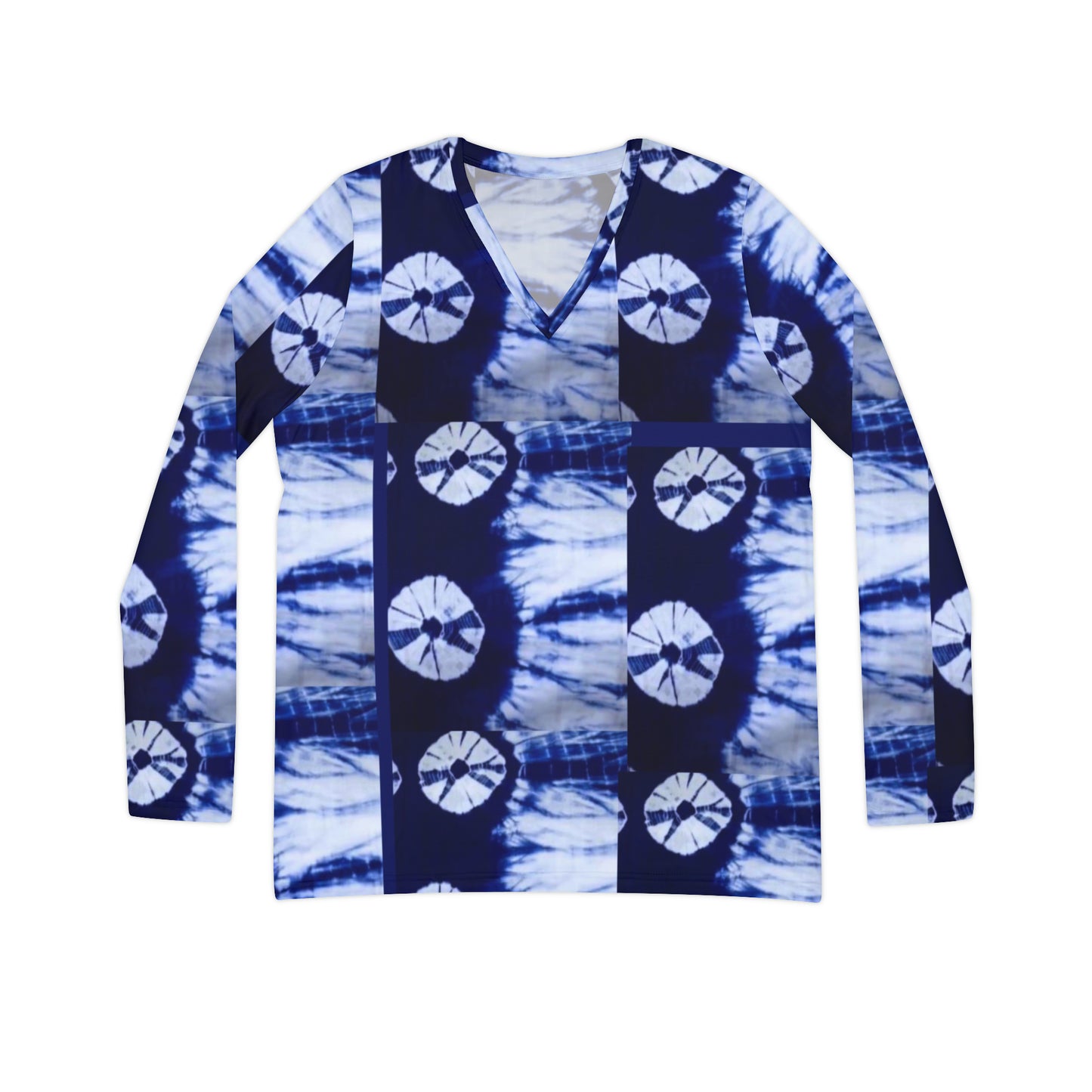 Tie Dye Sweet Blue Women's Long Sleeve V-neck Shirt