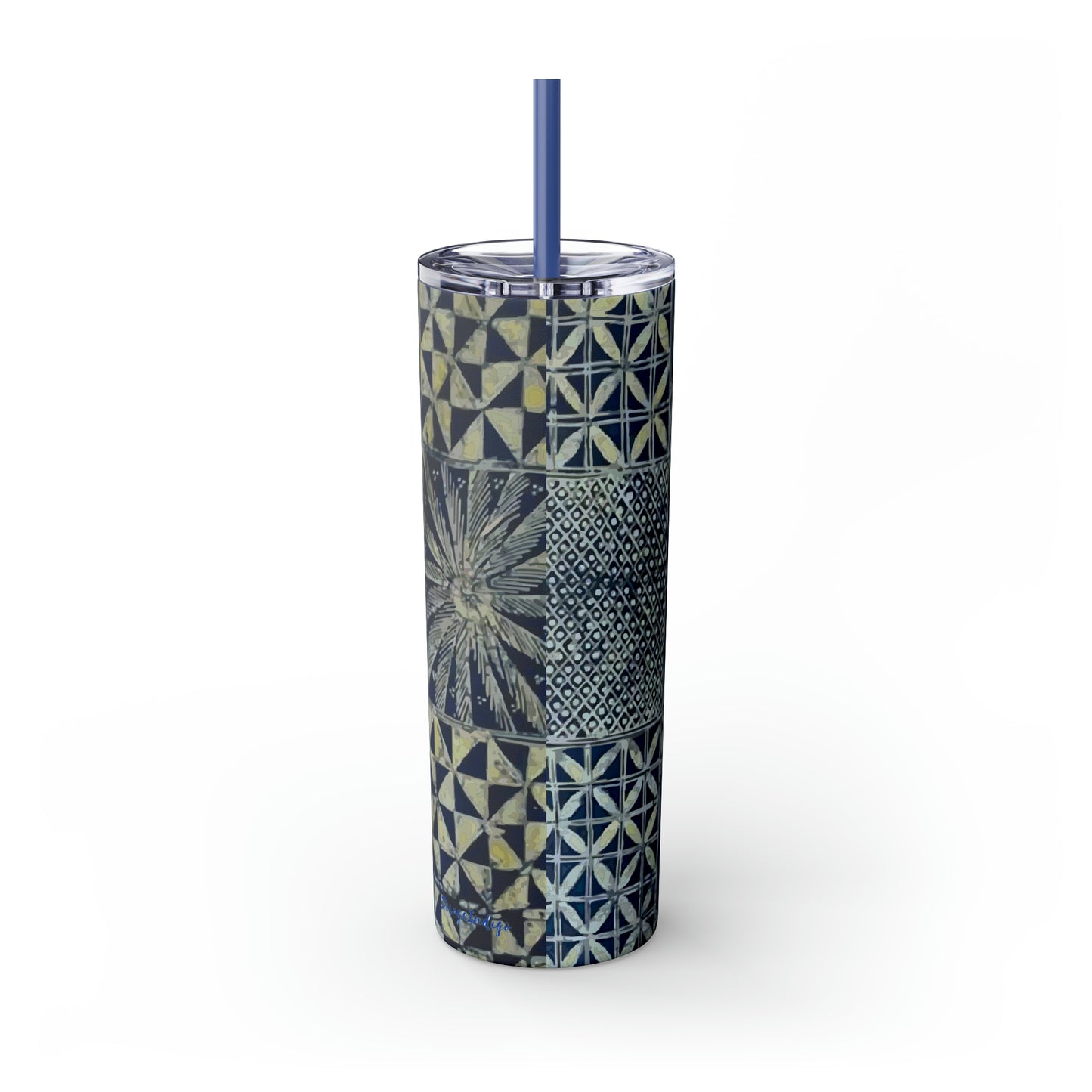 Yoruba Motifs Skinny Tumbler with Straw, 20oz