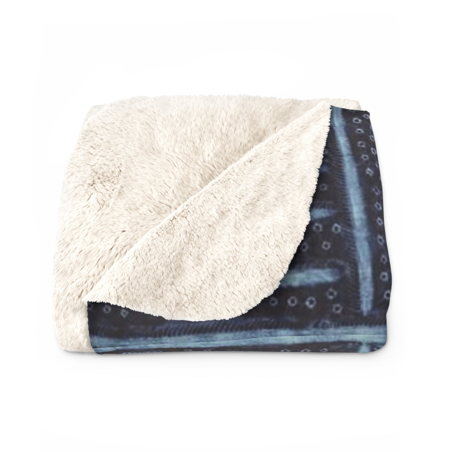 Adire 'Seeds' Indigo Sherpa Fleece Blanket