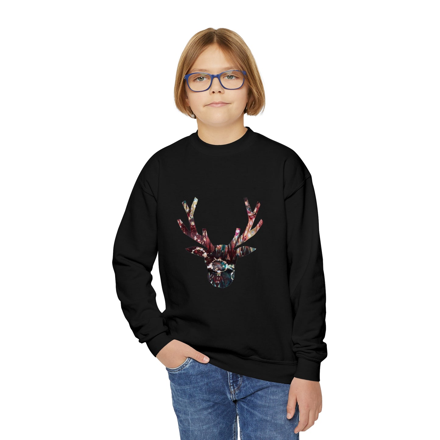 Tie Dye Deer Youth Crewneck Sweatshirt