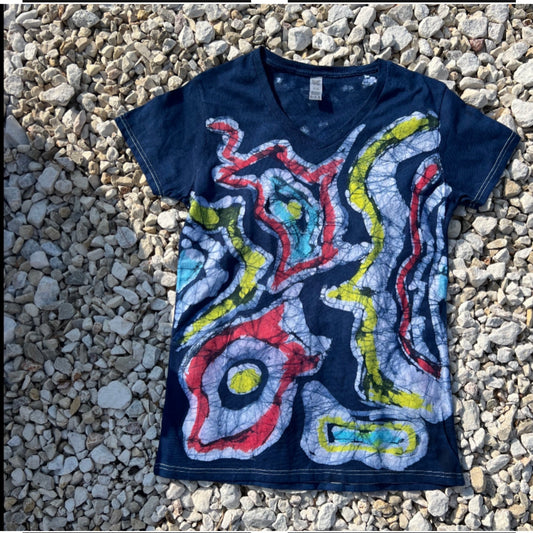Batik Tie Dye Abstract 'Life'  V-Neck T-Shirt for Women