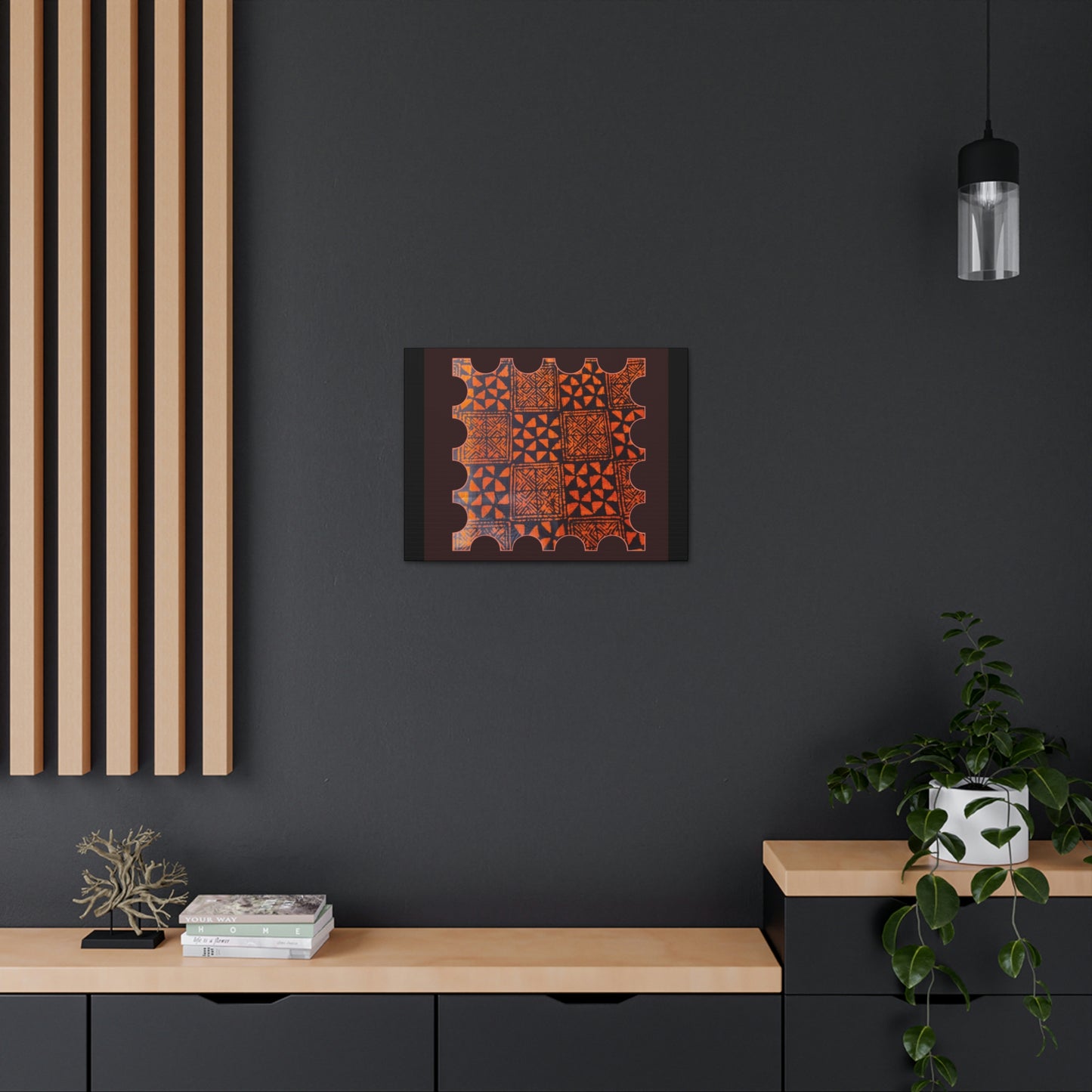 Orange and Black 'Talking Drum' Batik Canvas