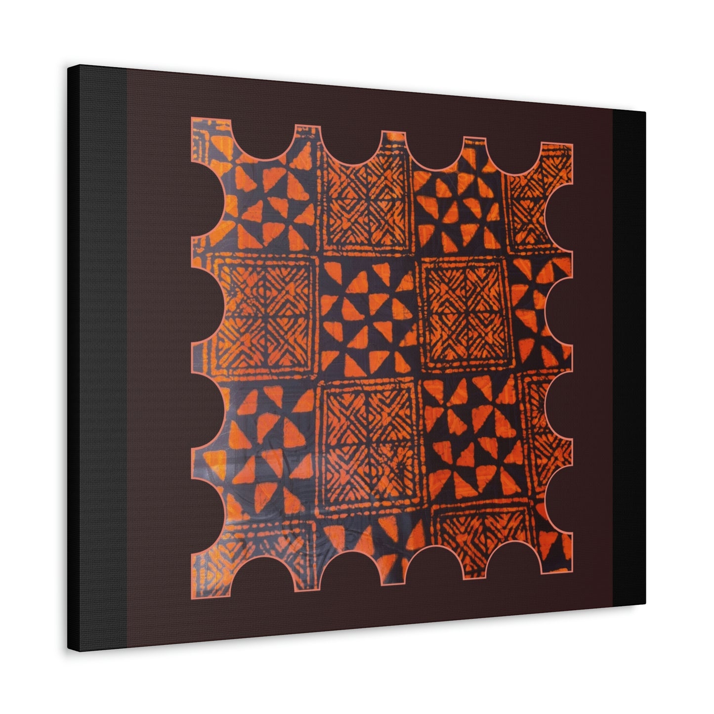 Orange and Black 'Talking Drum' Batik Canvas