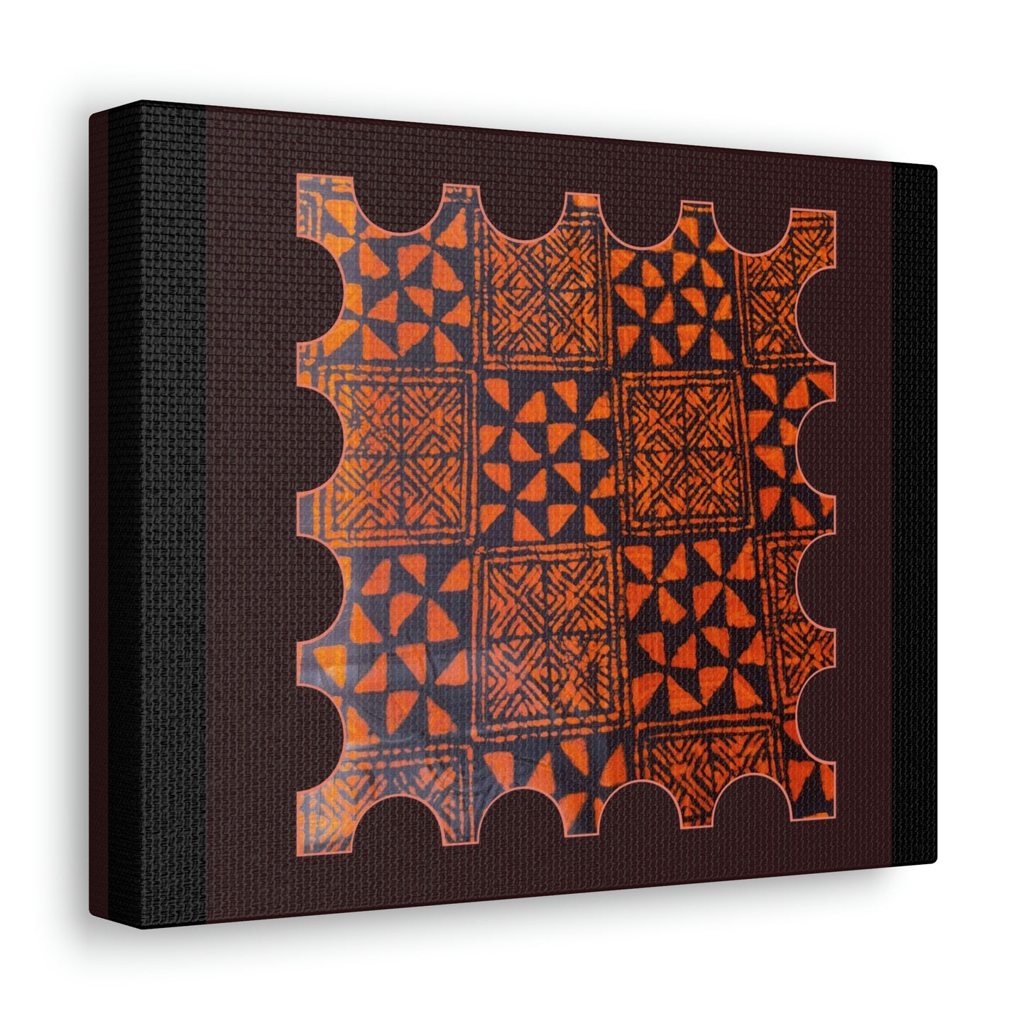 Orange and Black 'Talking Drum' Batik Canvas