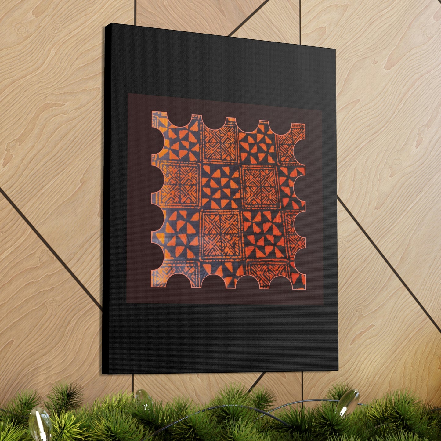 Orange and Black 'Talking Drum' Batik Canvas