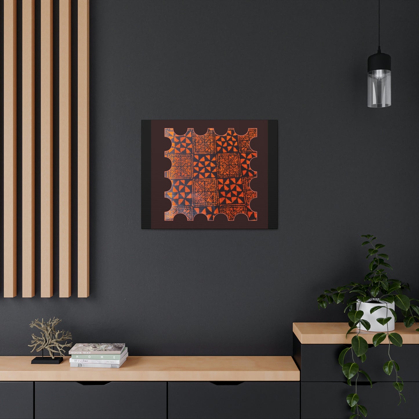 Orange and Black 'Talking Drum' Batik Canvas