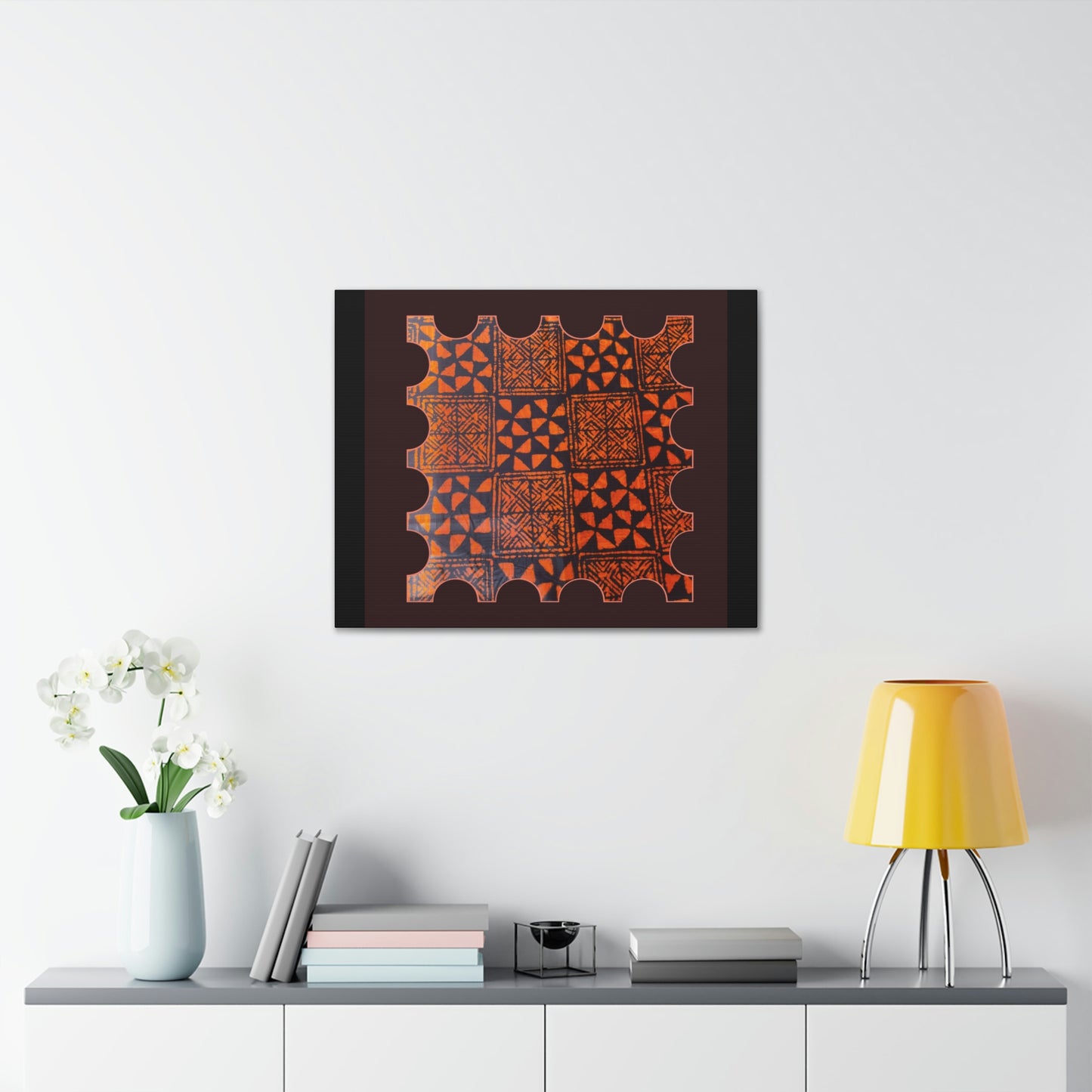 Orange and Black 'Talking Drum' Batik Canvas