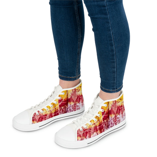 Red and Yellow Batik Tie Dye Women's High Top Sneakers