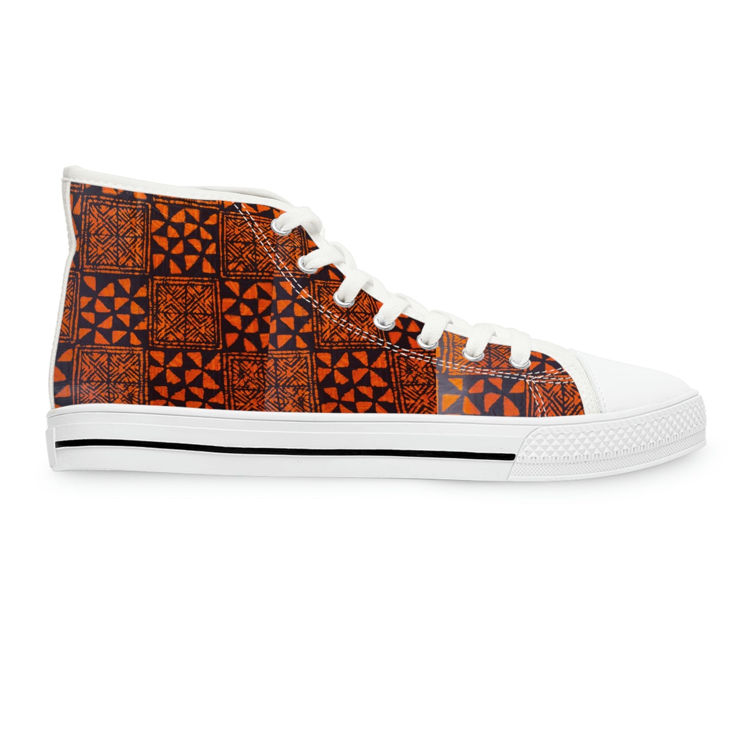 Burnt Orange and Black 'Talking Drum' African Motifs High Top