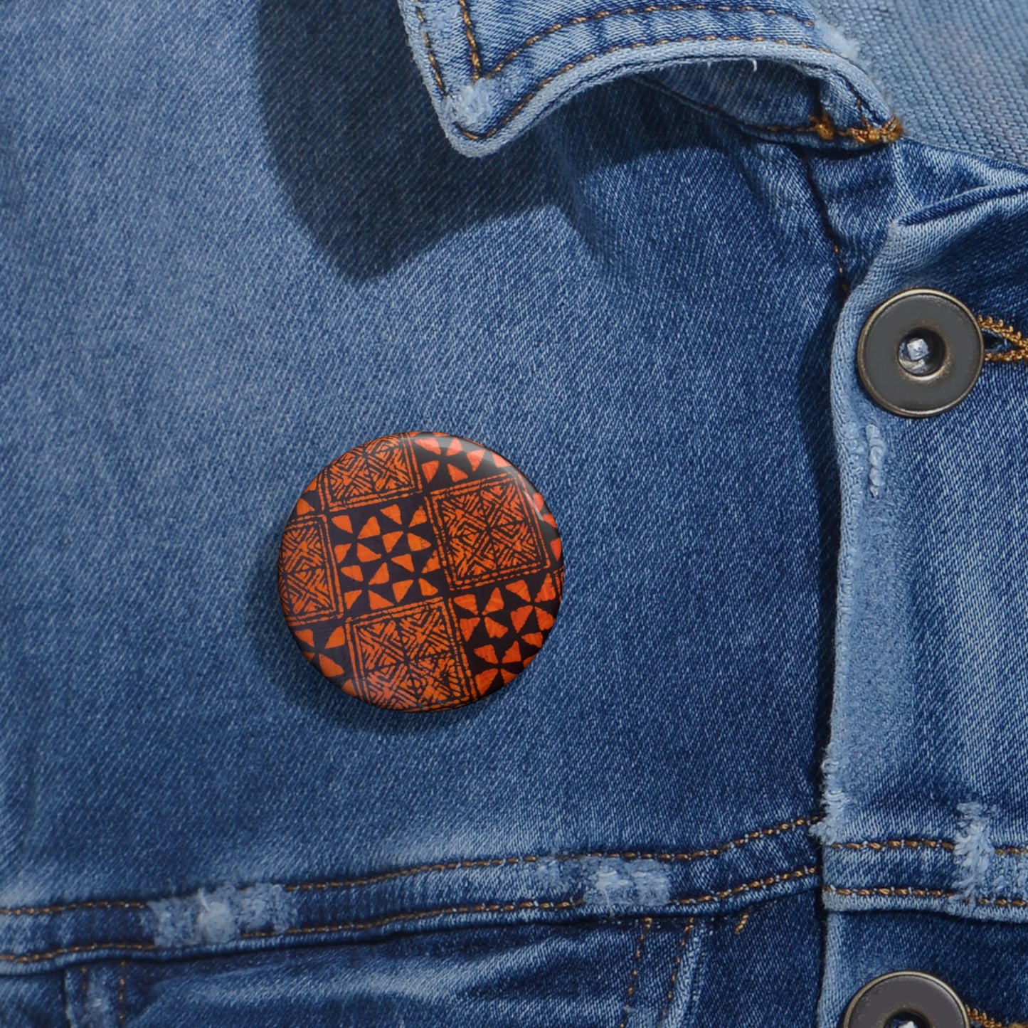 Orange and Black Batik Custom Pin Buttons