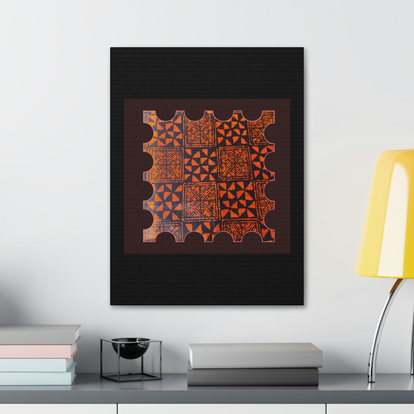 Orange and Black 'Talking Drum' Batik Canvas