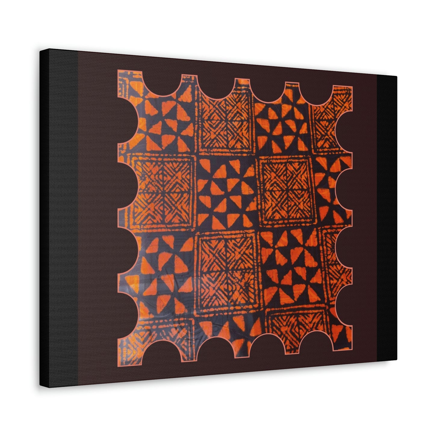 Orange and Black 'Talking Drum' Batik Canvas