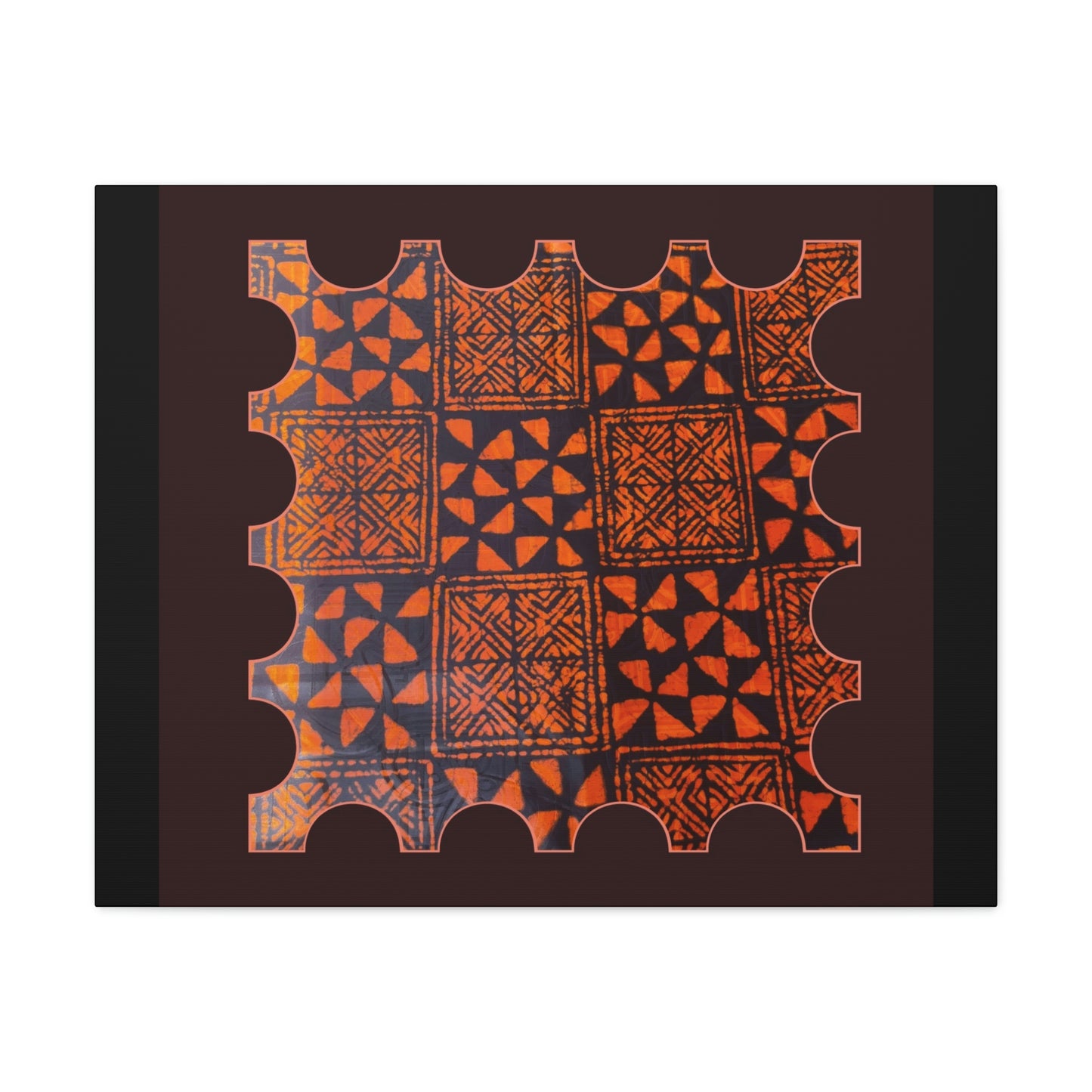 Orange and Black 'Talking Drum' Batik Canvas