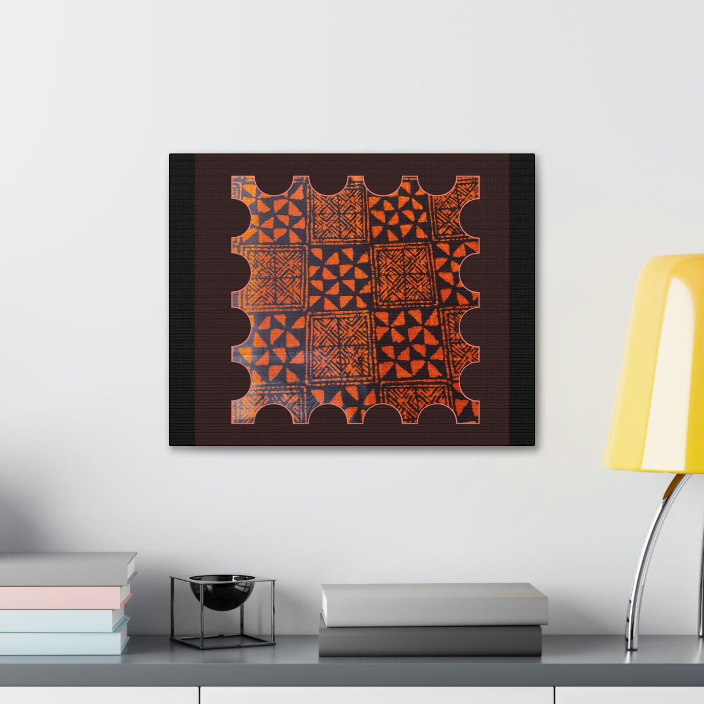 Orange and Black 'Talking Drum' Batik Canvas