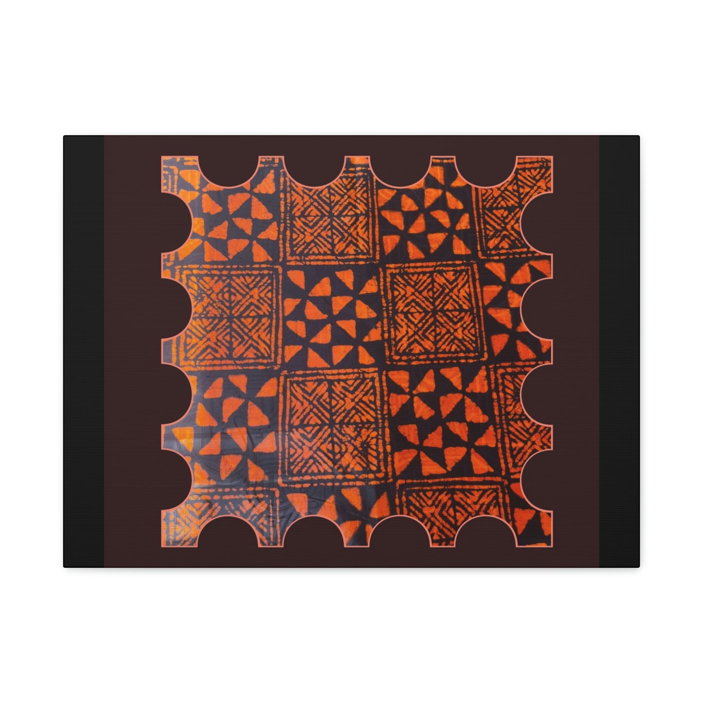 Orange and Black 'Talking Drum' Batik Canvas