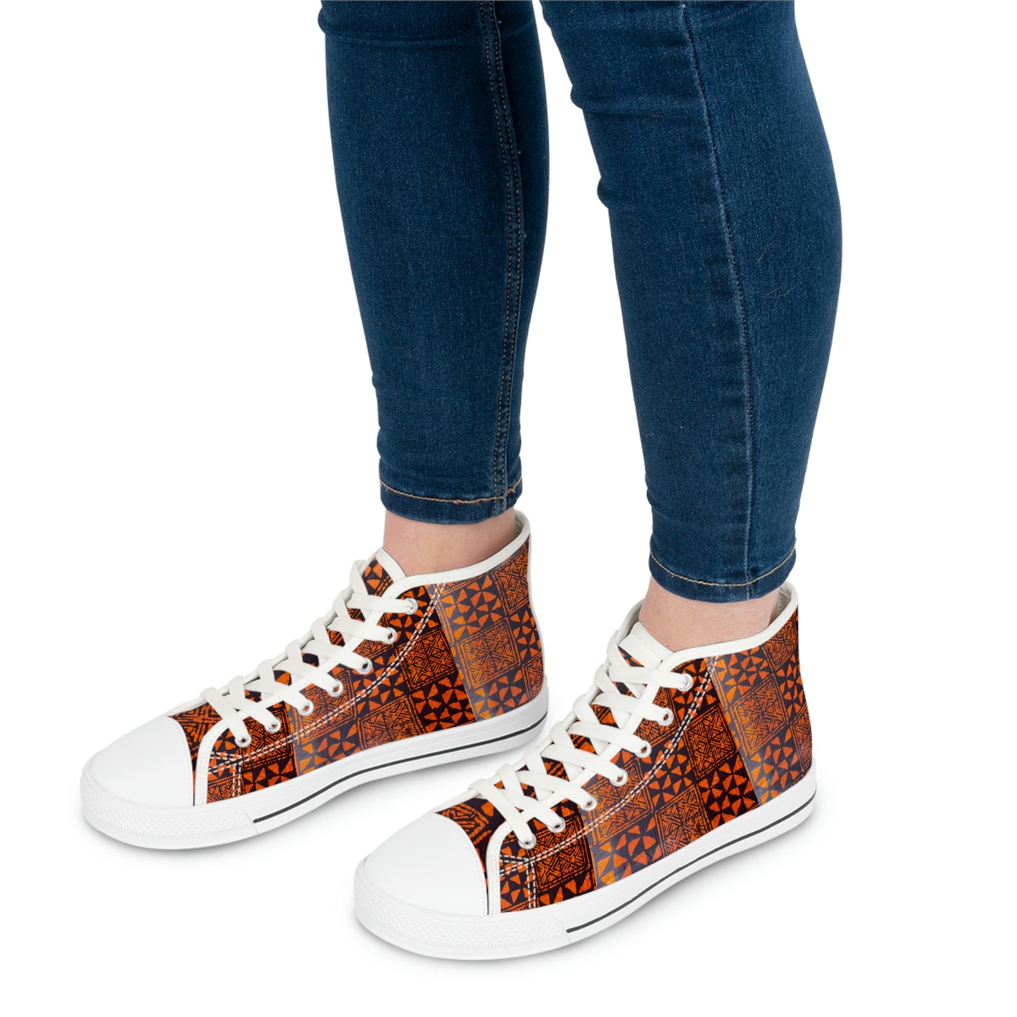 Burnt Orange and Black 'Talking Drum' African Motifs High Top