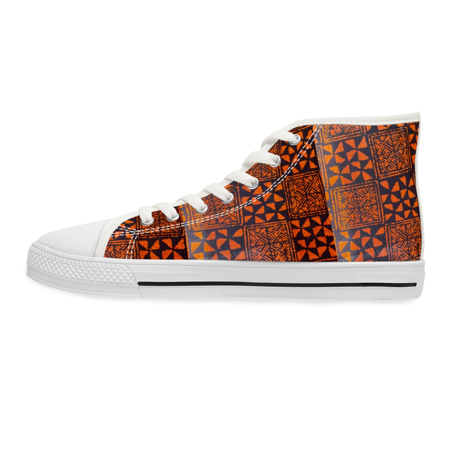 Burnt Orange and Black 'Talking Drum' African Motifs High Top