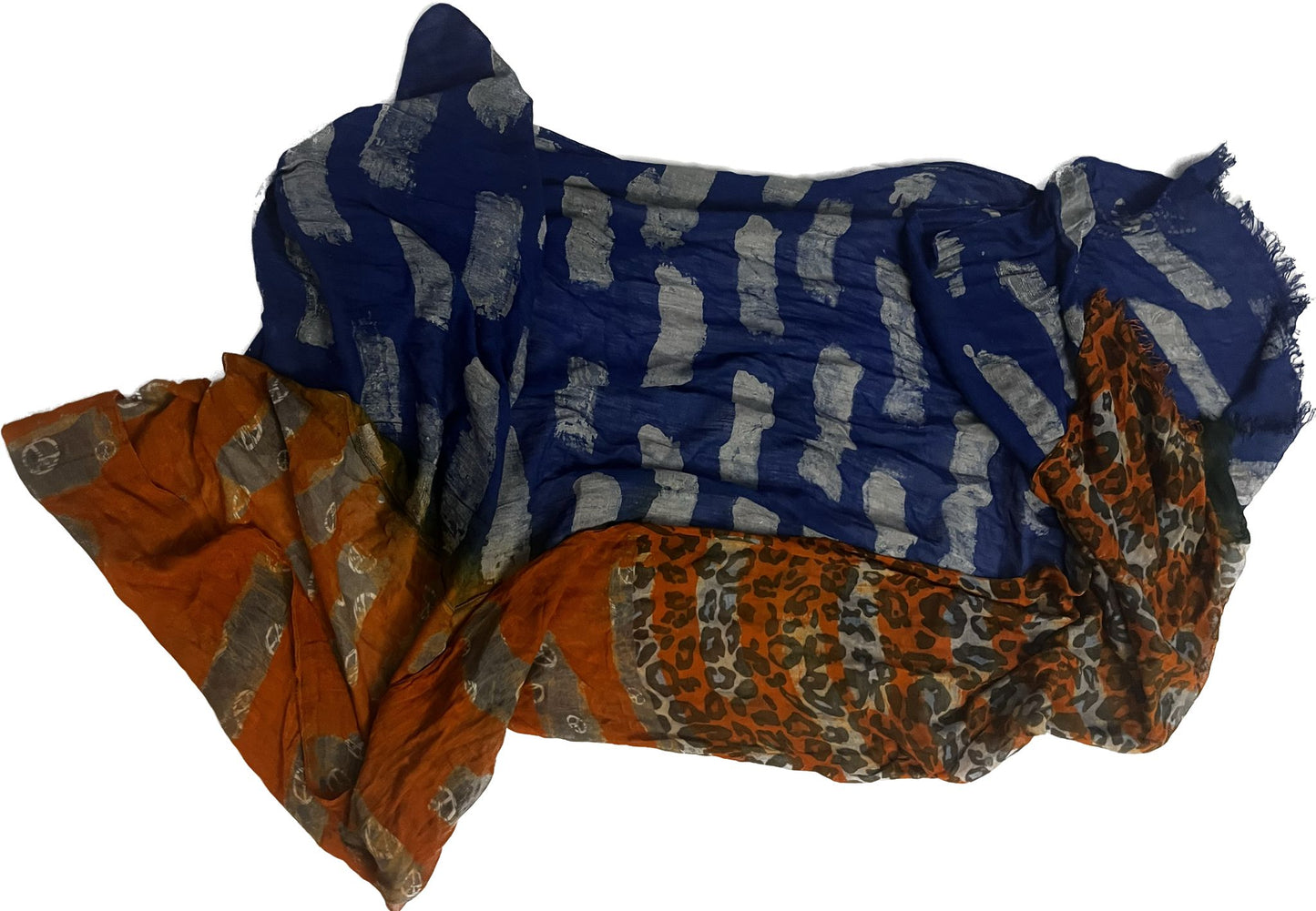 Batik Blue block with orange brown print Scarf