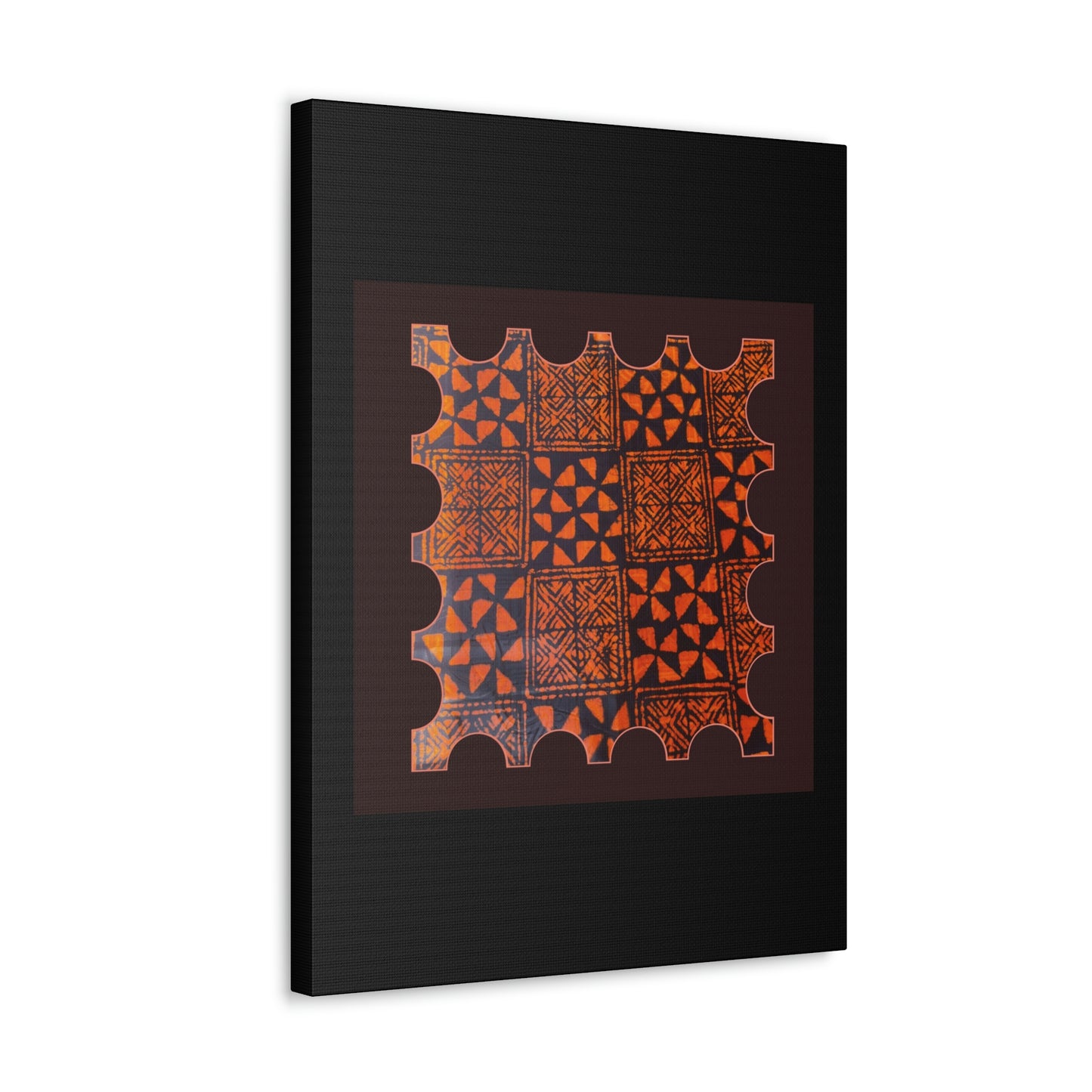 Orange and Black 'Talking Drum' Batik Canvas