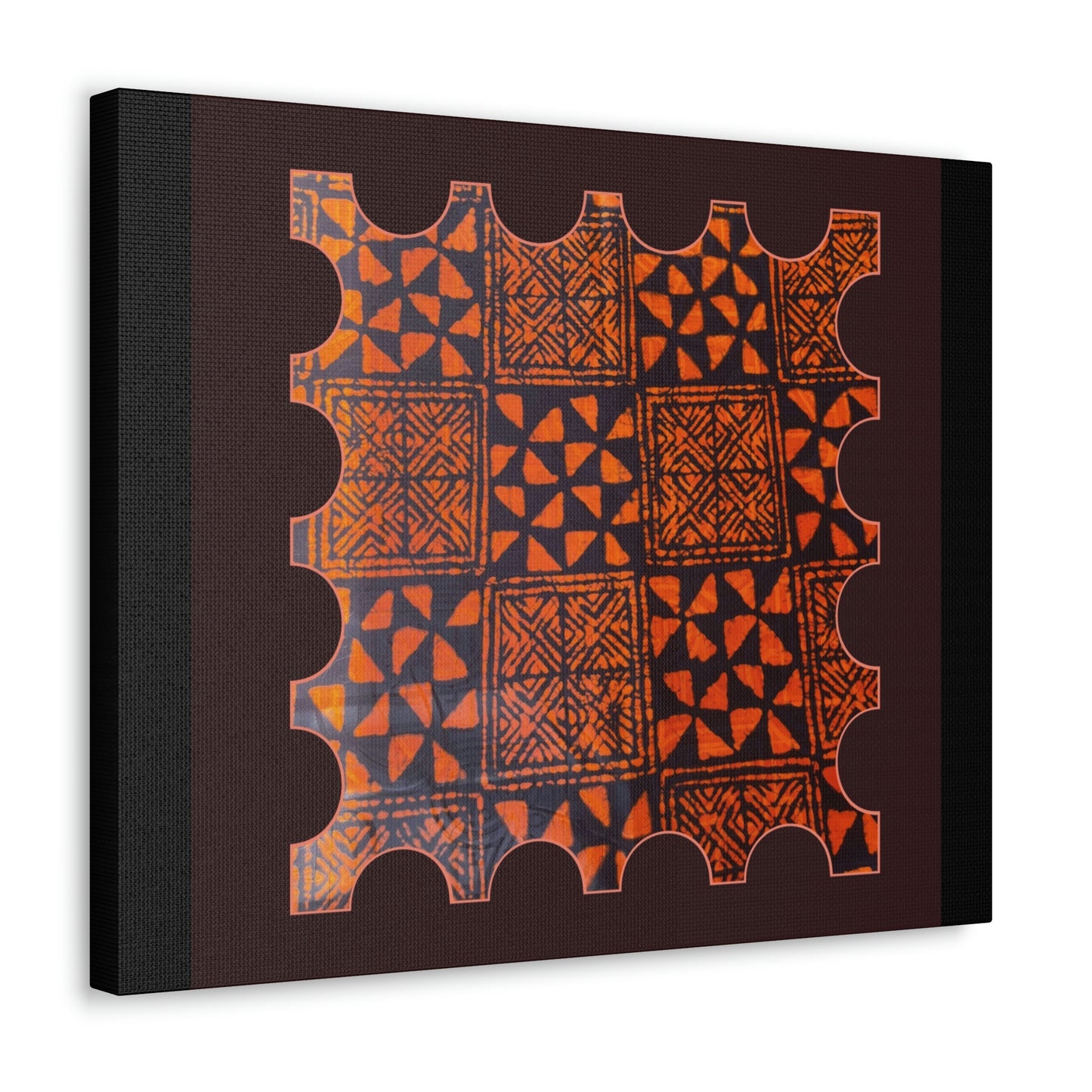 Orange and Black 'Talking Drum' Batik Canvas